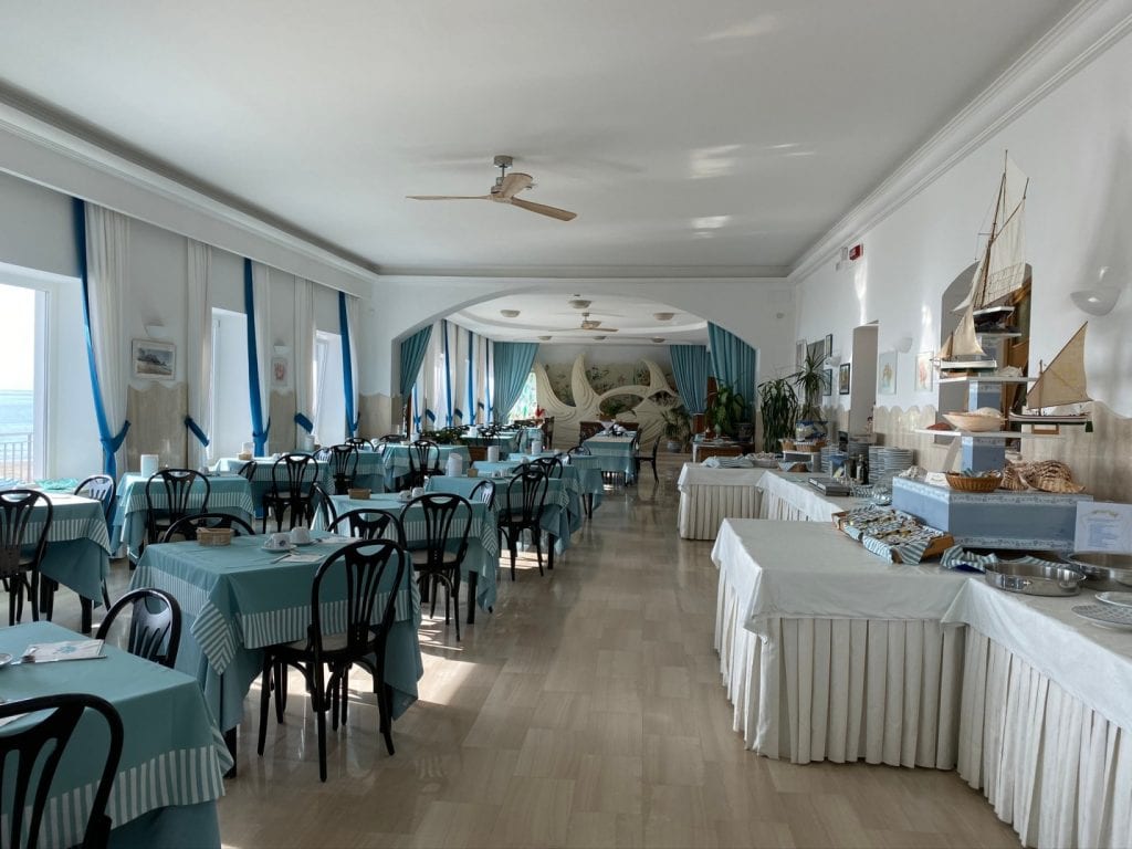 Marina dining room at Hotel Aurora, Sperlonga.