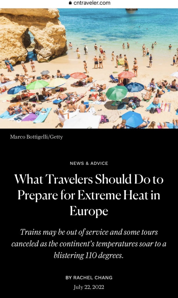 Conde Nast Traveler Story including Inside Europe